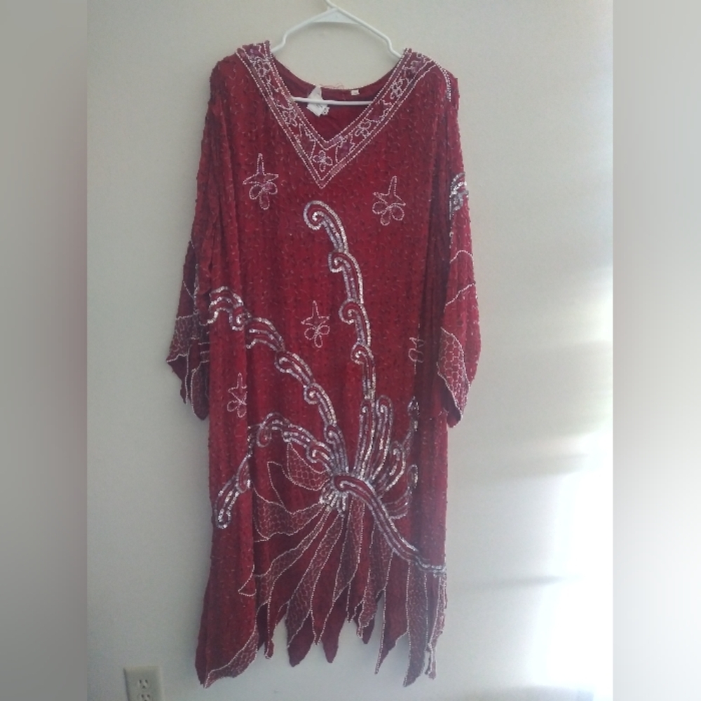 Vintage Stream of California Beaded Silk Evening Dress - XXL - 90s Glam